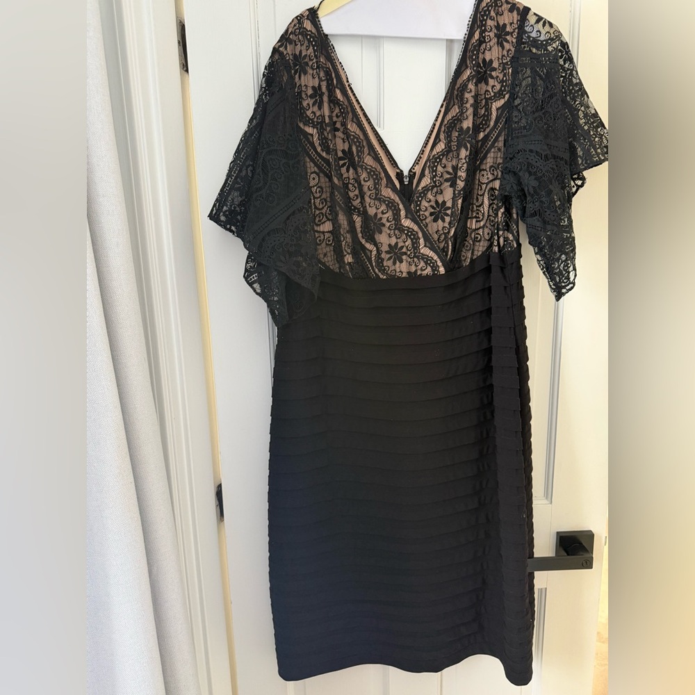 Adrianna Papell Black Lace Midi Dress